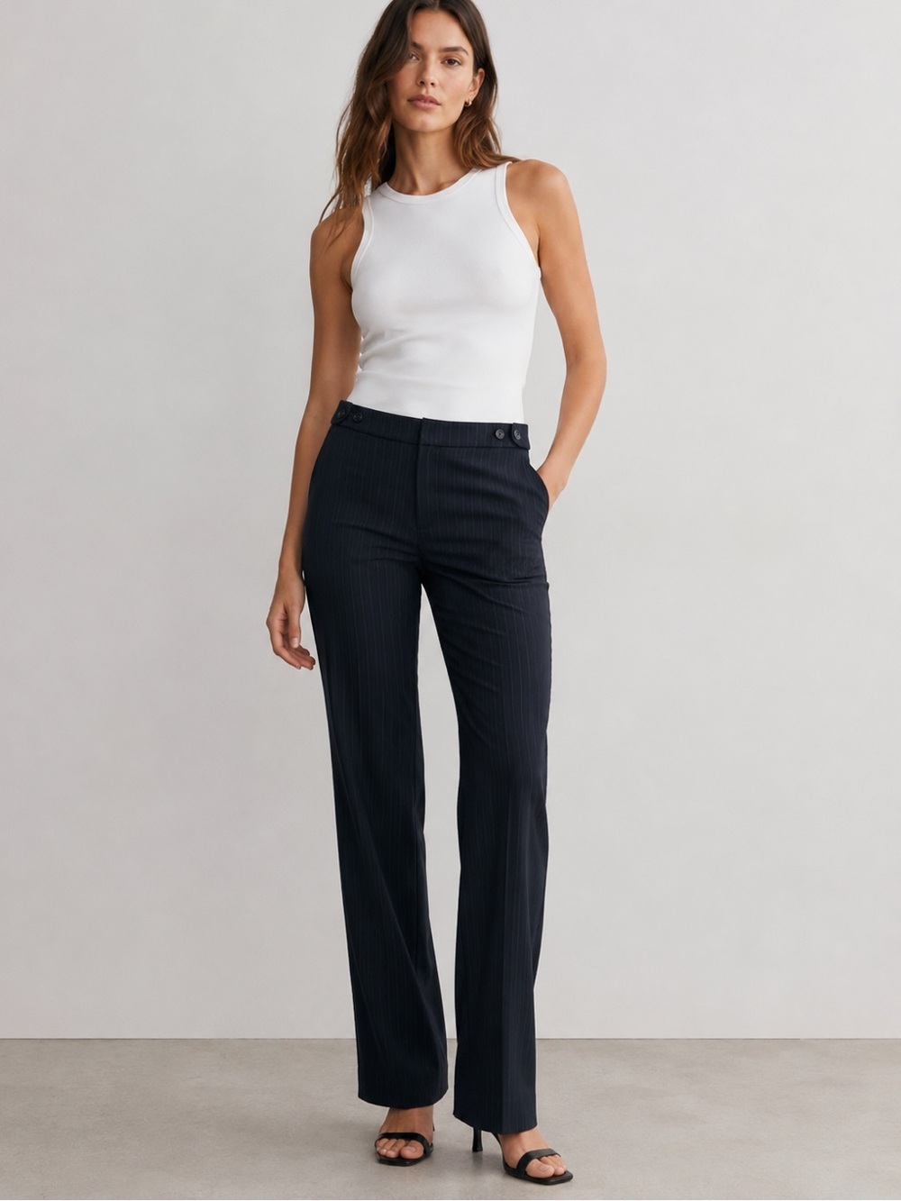 H&M Black Pinstripe Straight Leg Trousers